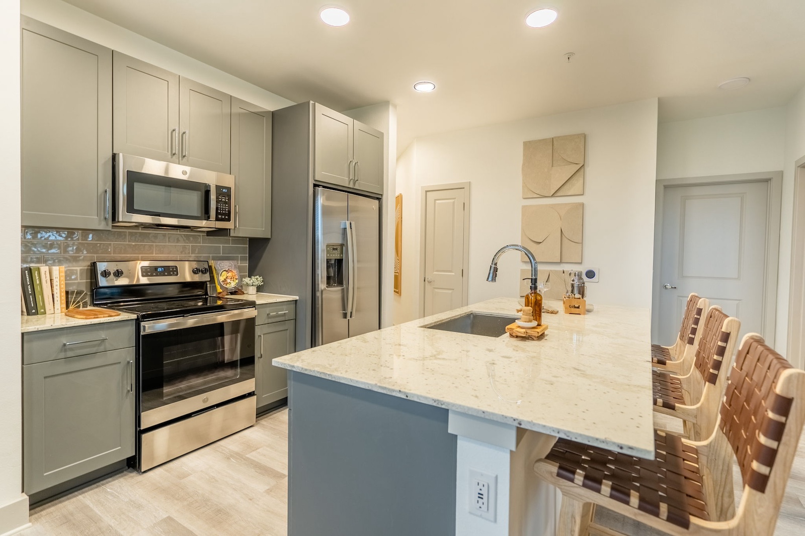 Kitchen with granite countertops at our apartments for rent in Cypress.